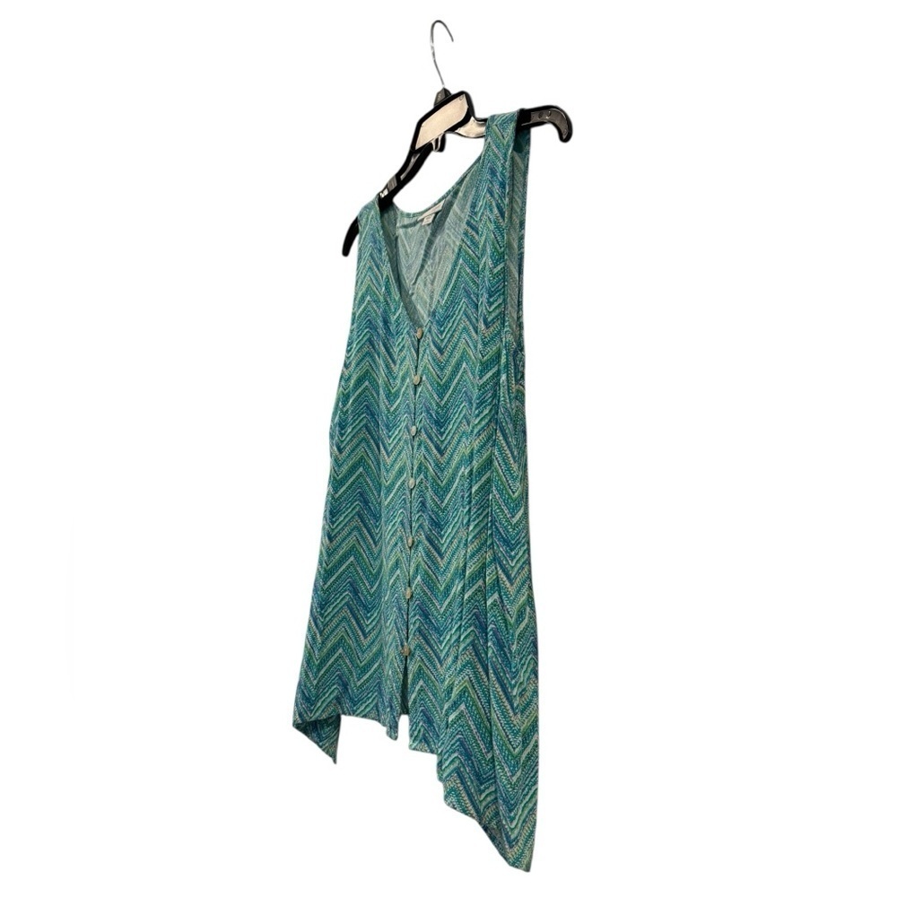 Women’s J. Jill Sleeveless V-Neck Geometric Blue/Green Button Down Tank: LP - Picture 3 of 6